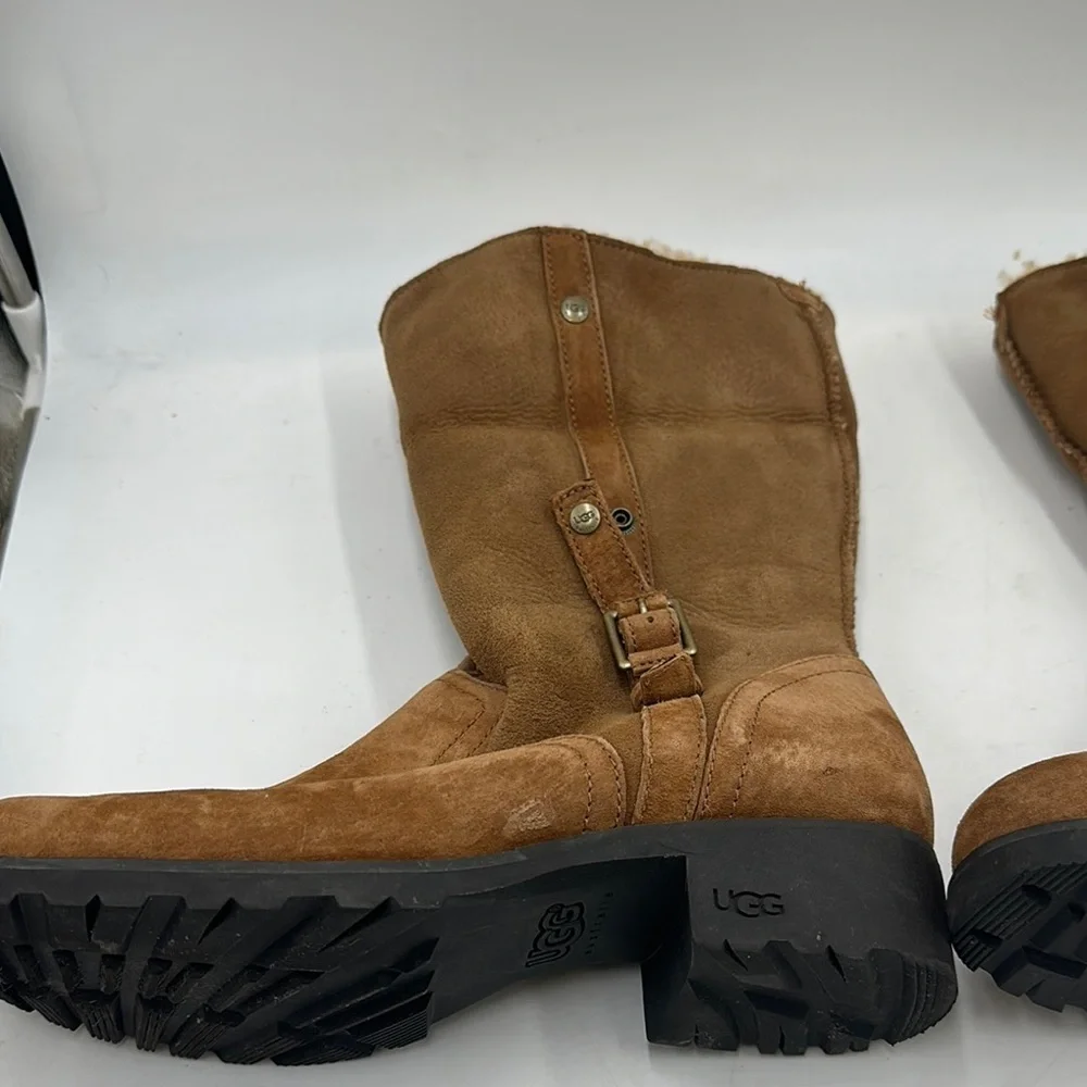 UGG Australia Bellevue Leather Sheepskin Lined Boots Women's Size 9 Buckle